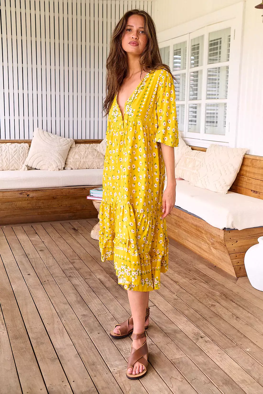 Monday Midi Dress Sunshine Daisy Print