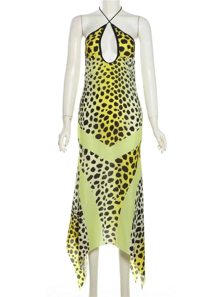 Mya Leopard-Print Halter Dress