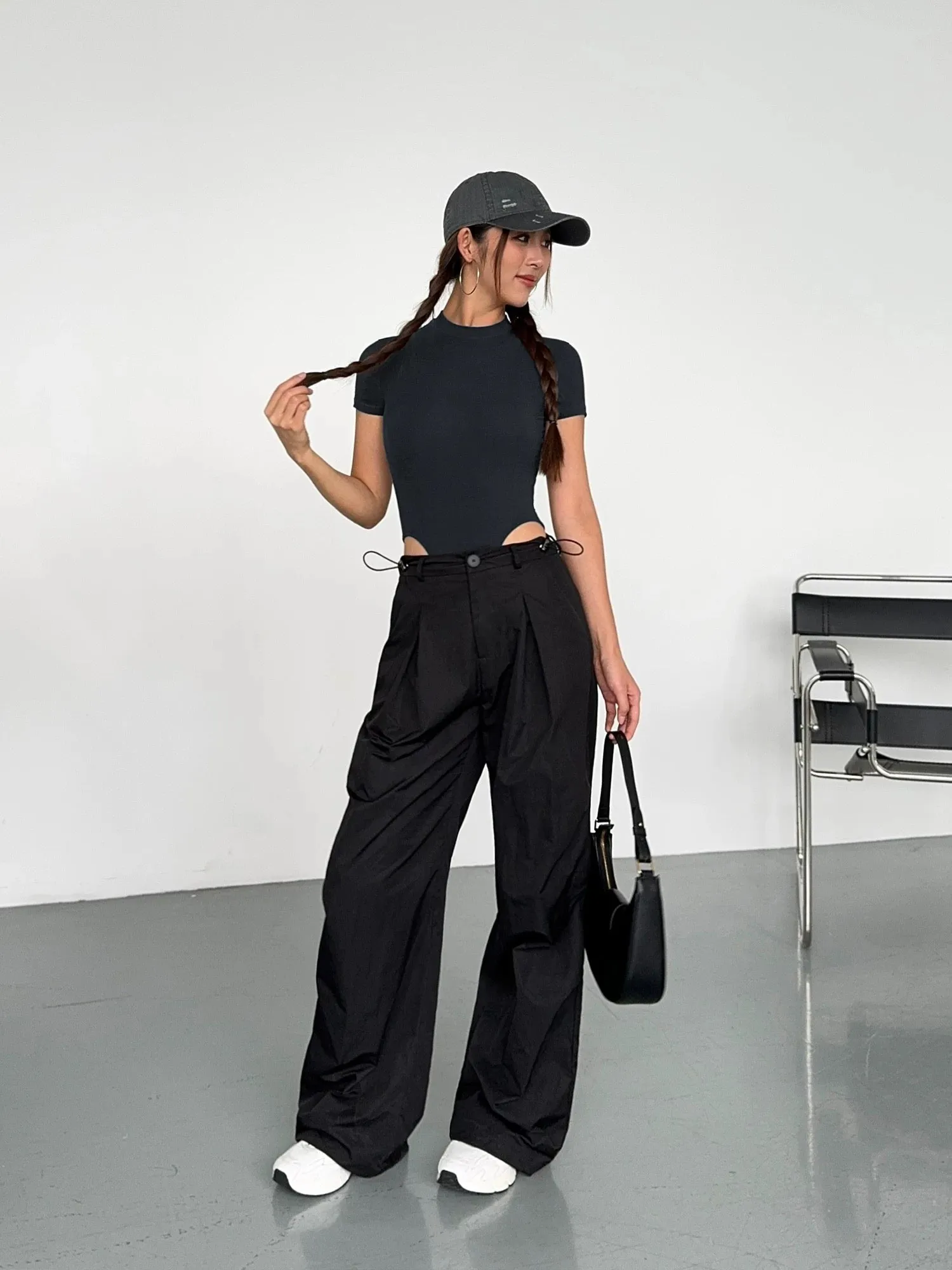 NEVA HU Black American Overalls Wide Leg Casual Pants Women's Summer Casual Straight Sports Pants Speedy Pants