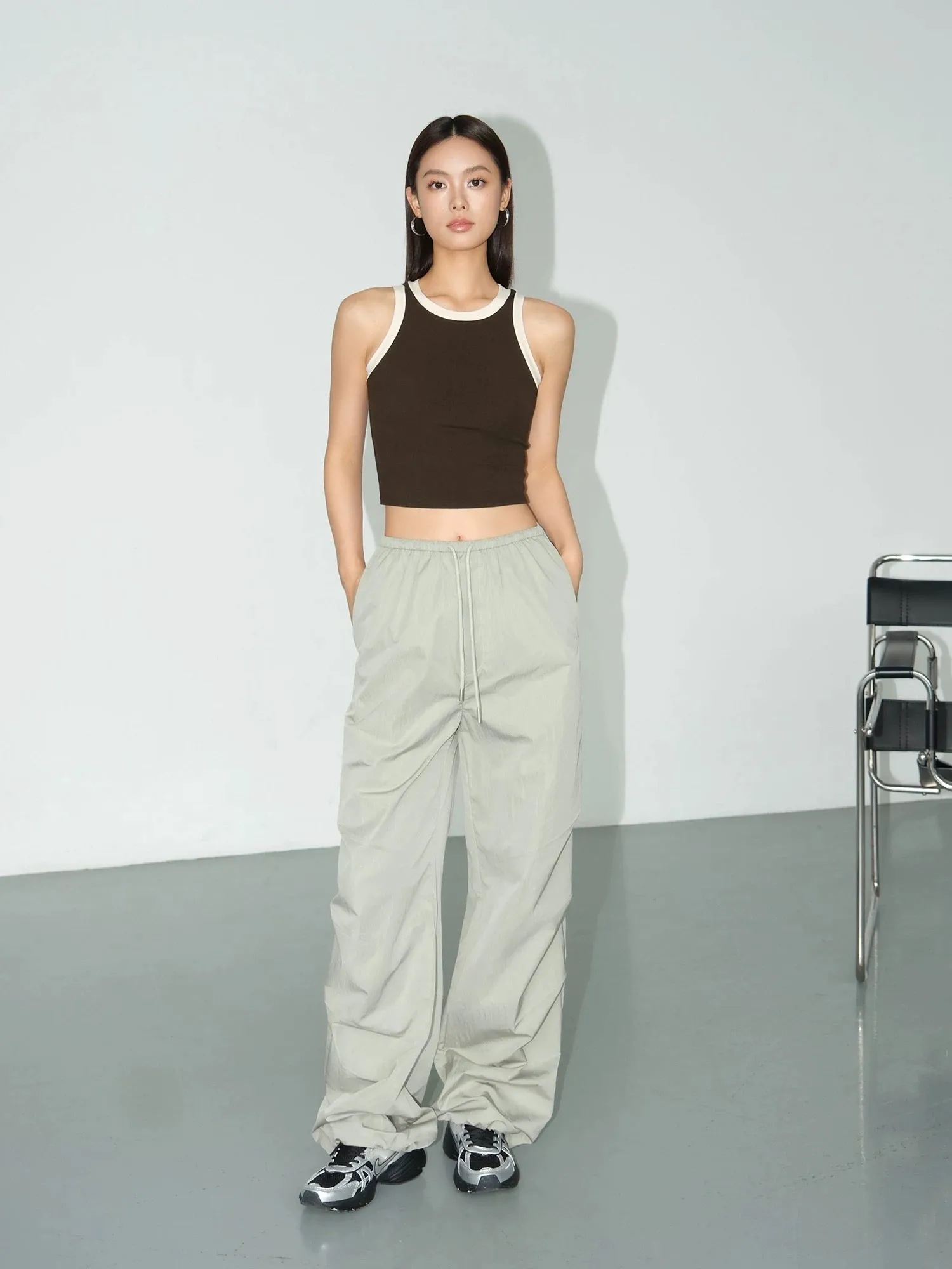 NEVA HU black high-waisted overalls for women summer new Korean style loose wide-leg pants casual floor-length trousers