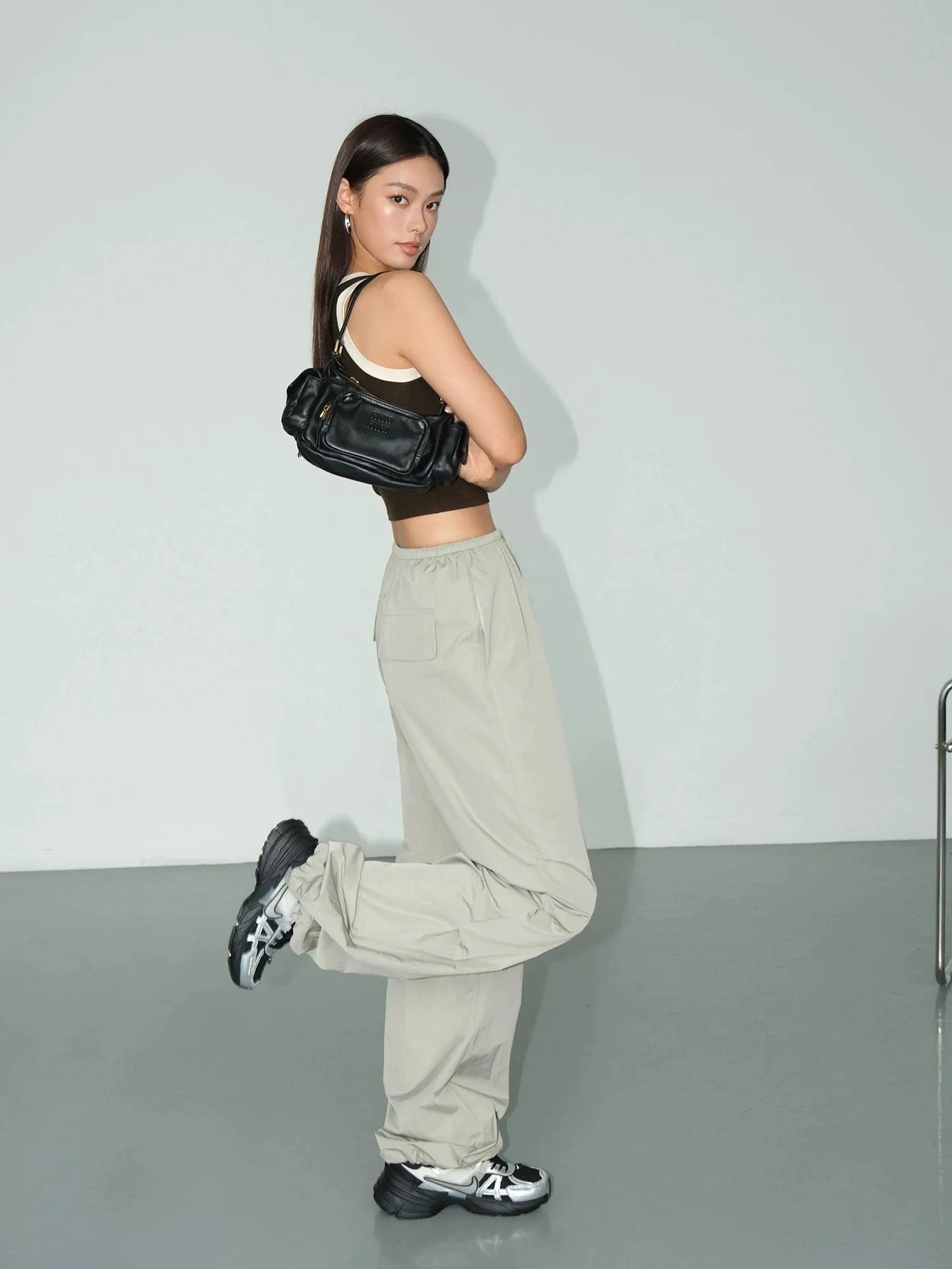 NEVA HU black high-waisted overalls for women summer new Korean style loose wide-leg pants casual floor-length trousers