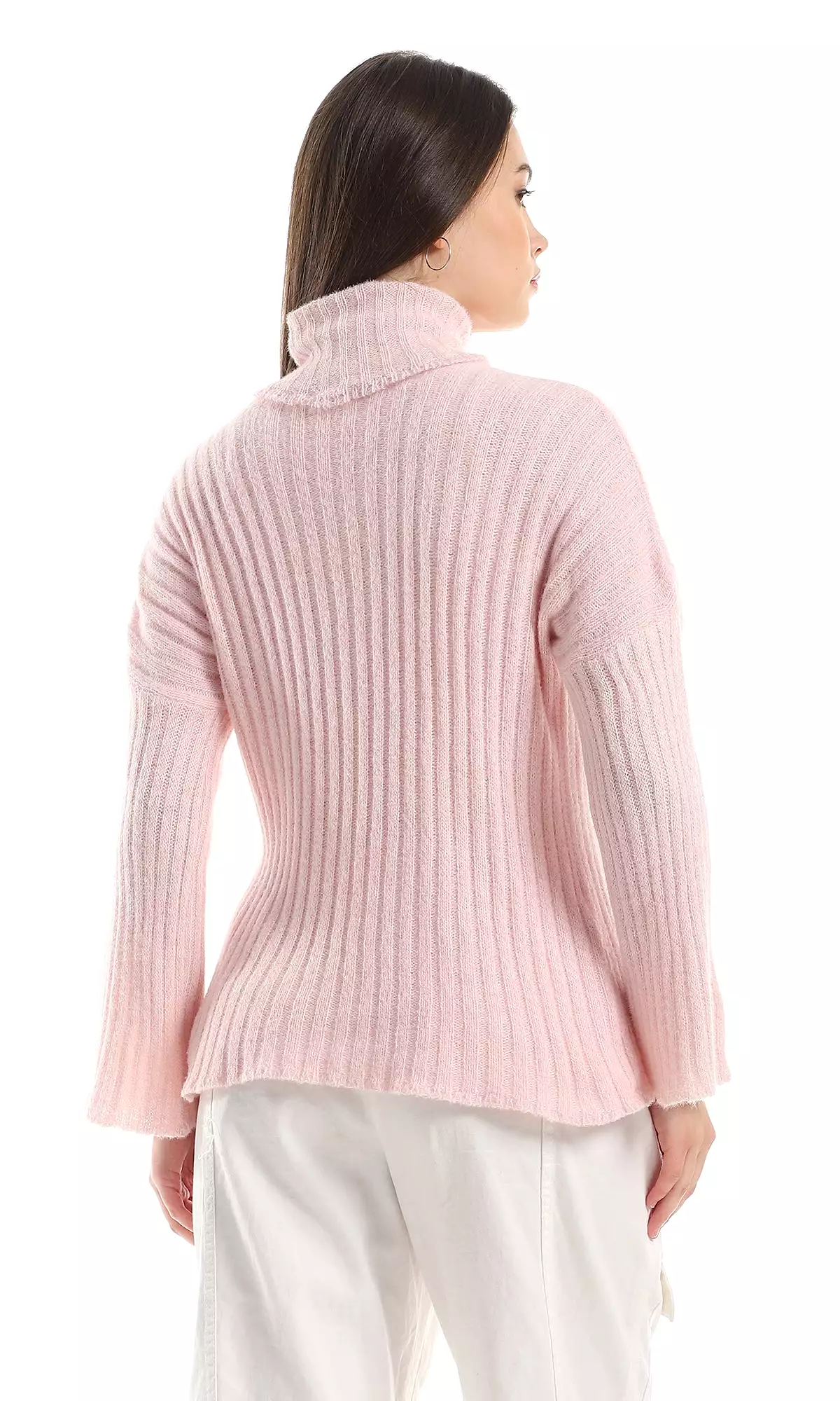 O160332 Turtle Neck Knitted Slip On Pullover - Light Rose