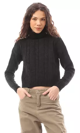 O169342 Turtle Neck Slip On Black Winter Pullover