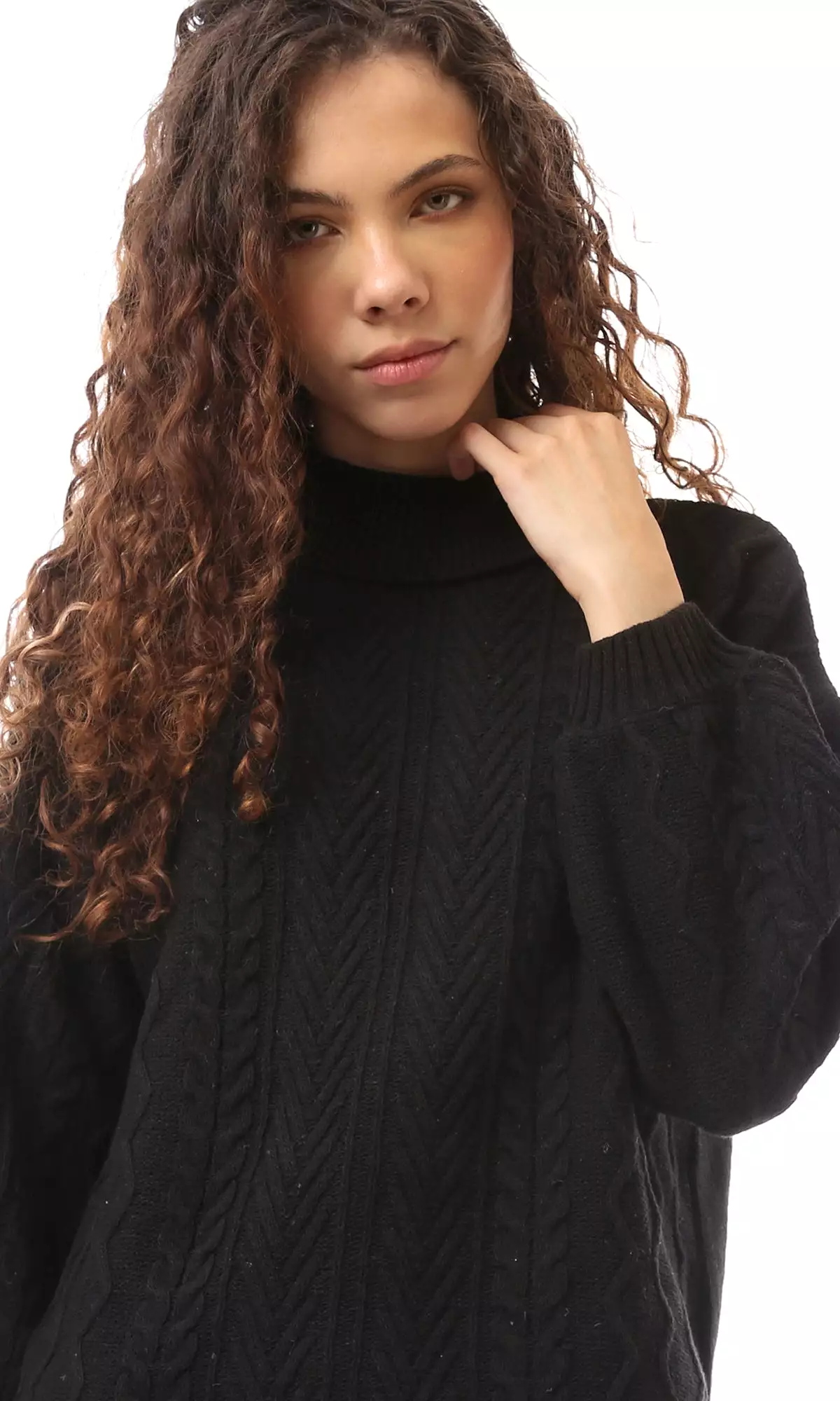 O169842 Acrylic Slip On Black Turtle Neck Pullover