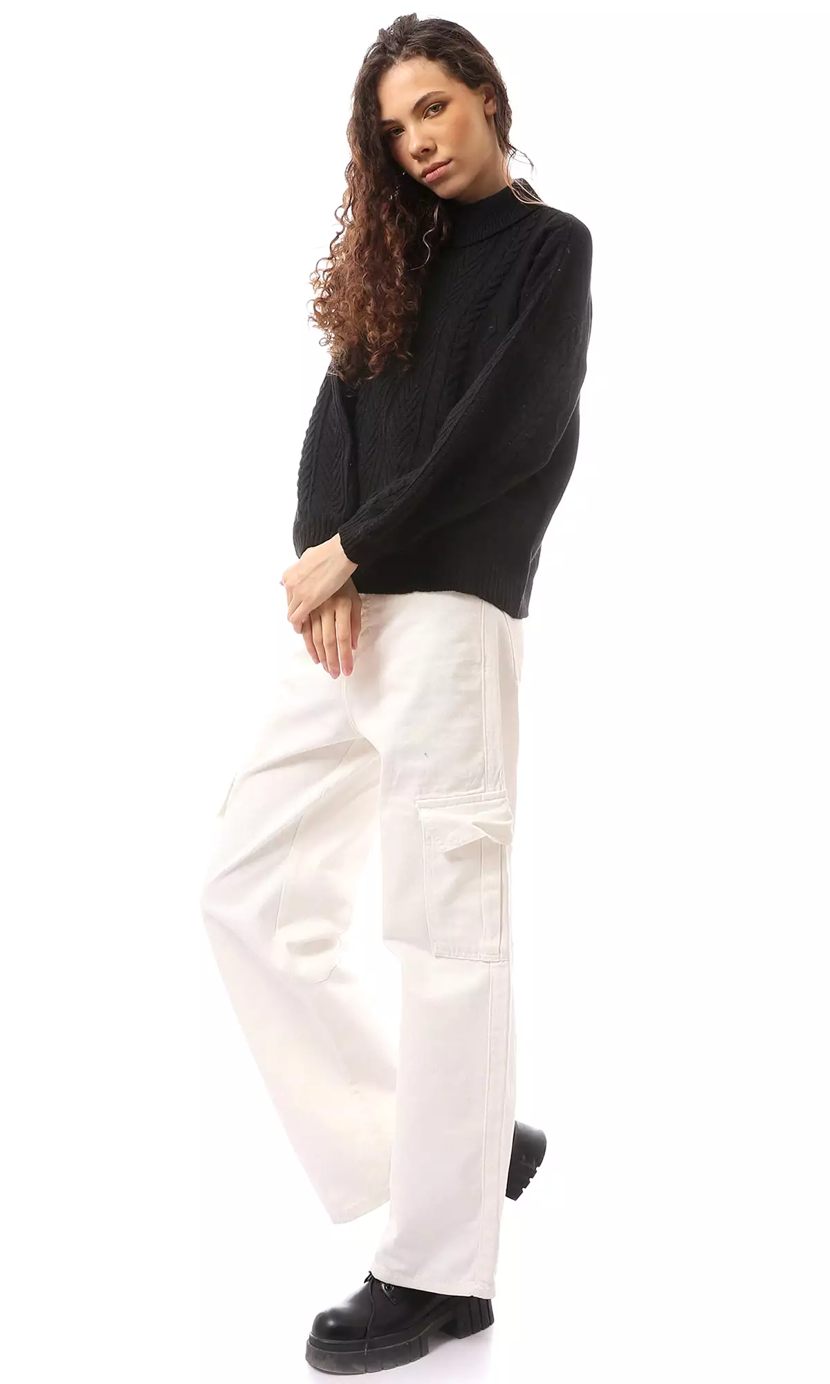 O169842 Acrylic Slip On Black Turtle Neck Pullover