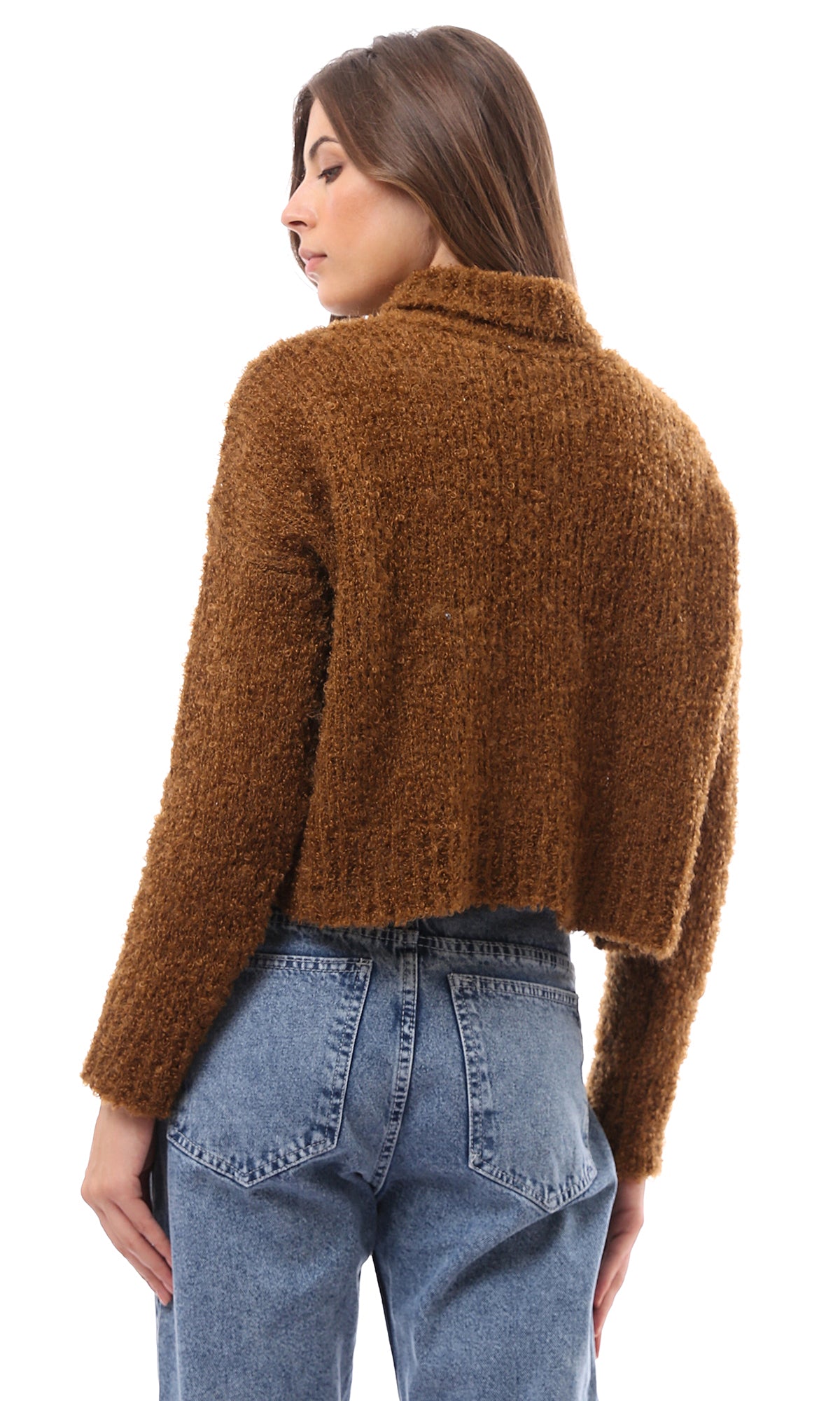 O169974 Turtle Neck Dark Camel Soft Knitted Pullover