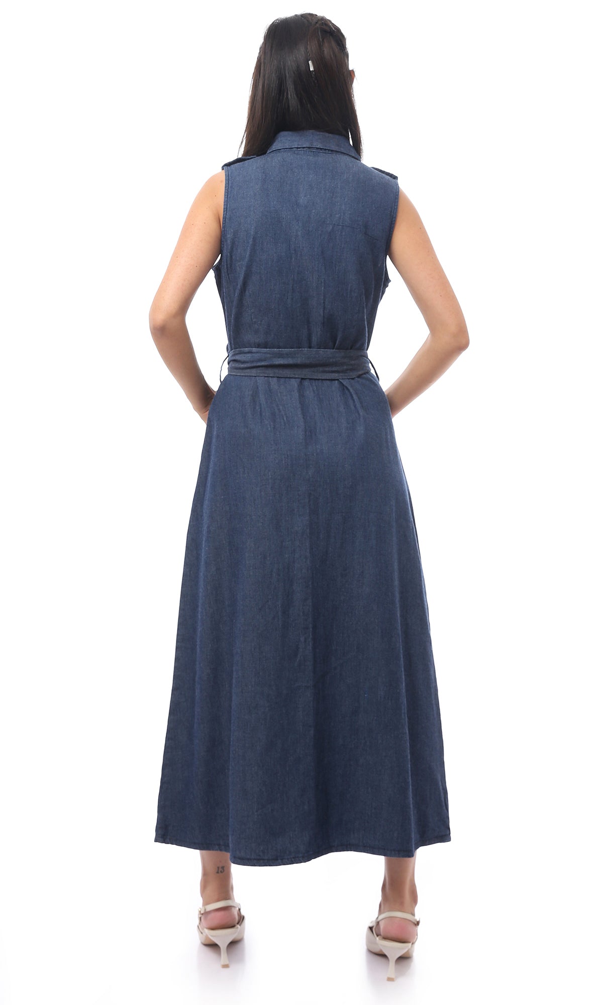 O170882 Dark Blue Jeans Sleeveless Cotton Dress