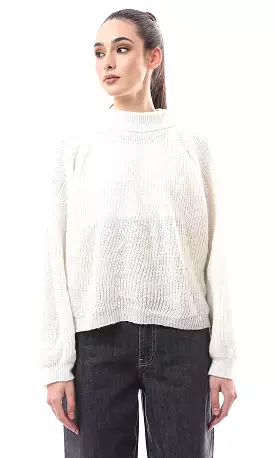 O175578 Chunky Knit Off-White Pullover With Turtle Neck