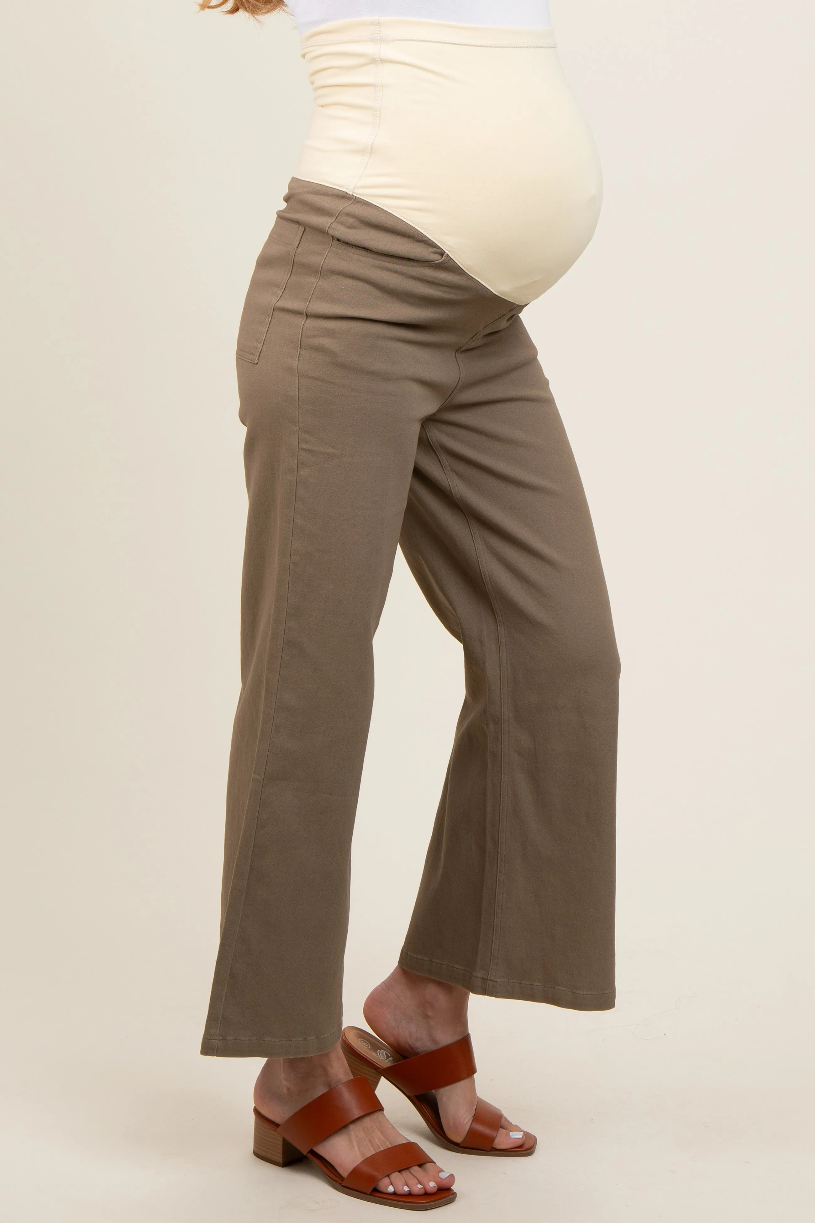 Olive Wide Leg Cropped Maternity Pants