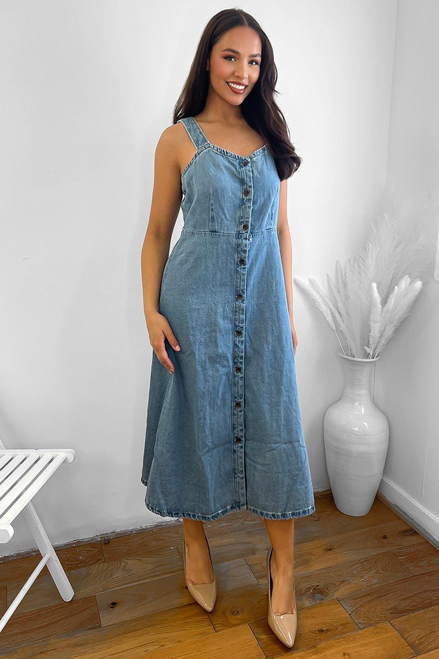 Organic Cotton Denim Sweetheart Midi Dress