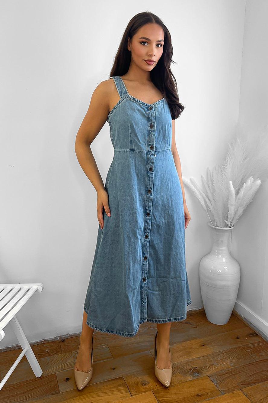 Organic Cotton Denim Sweetheart Midi Dress