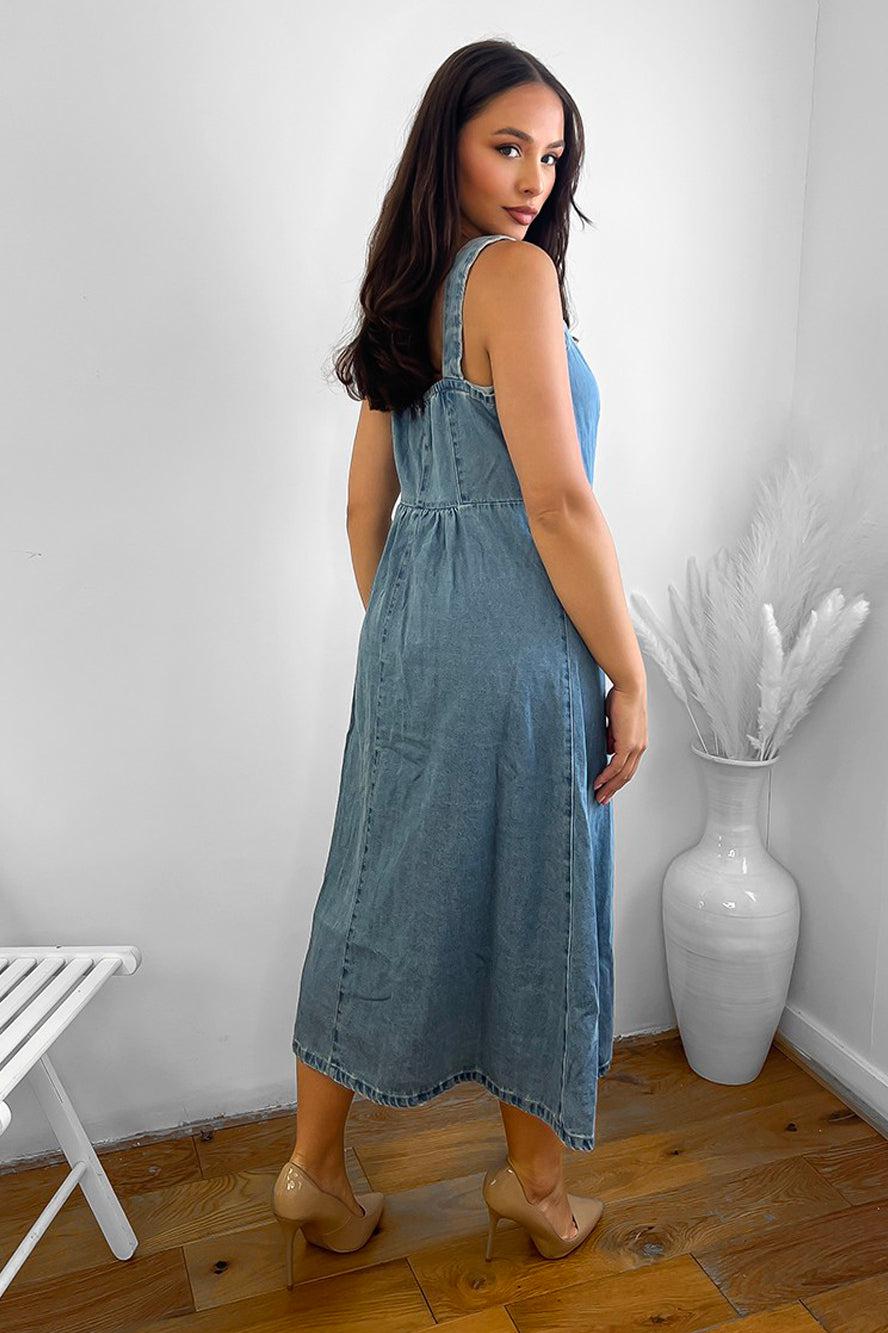 Organic Cotton Denim Sweetheart Midi Dress