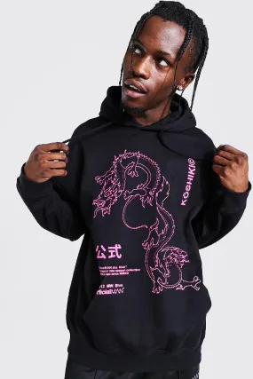 Oversized Dragon Outline Print Hoodie