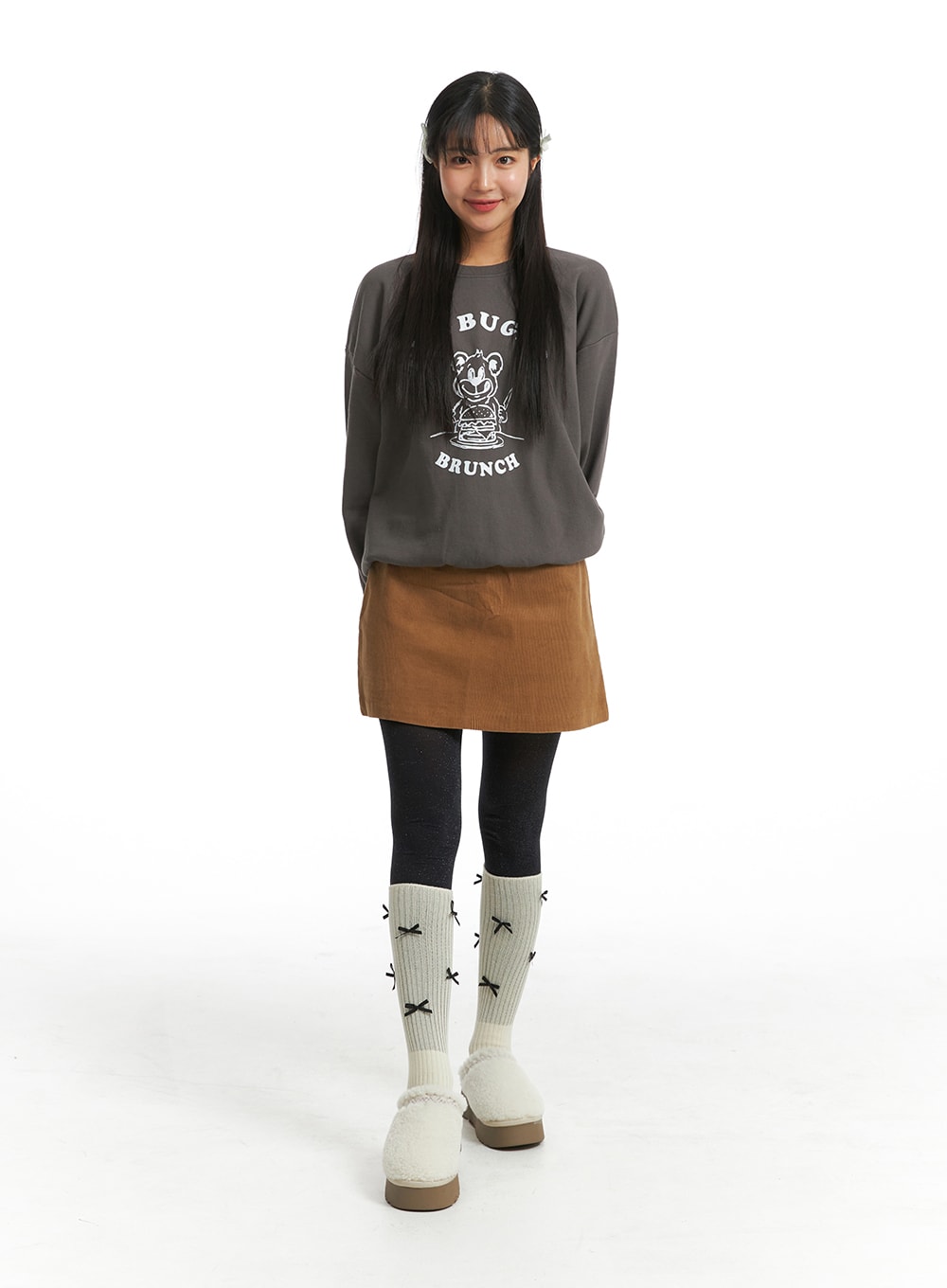 Oversized Graphic Lettering Bear Sweatshirt OJ405