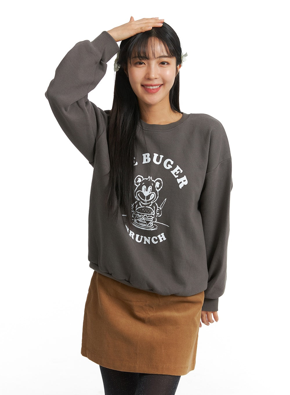 Oversized Graphic Lettering Bear Sweatshirt OJ405