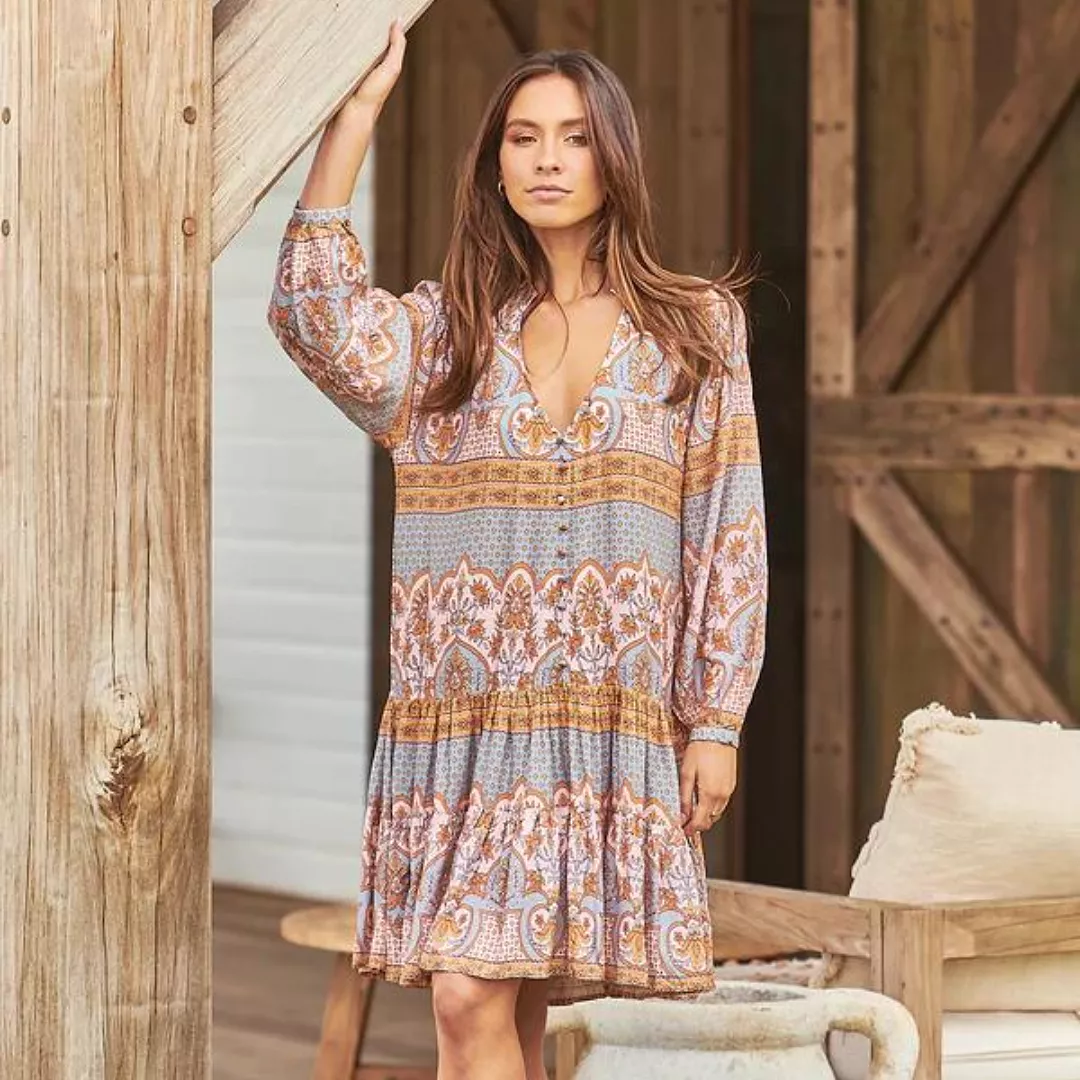 Payson Mini Dress Grey Odessa Print