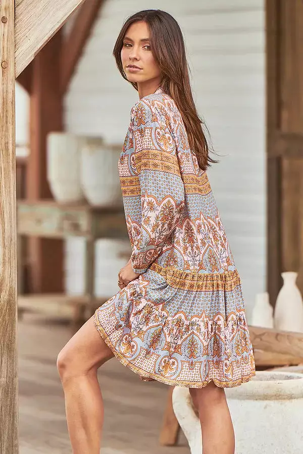 Payson Mini Dress Grey Odessa Print