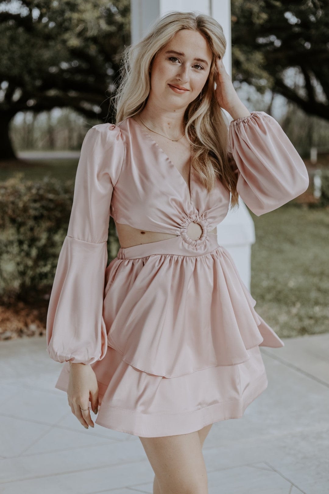 Pink Satin Cutout Dress