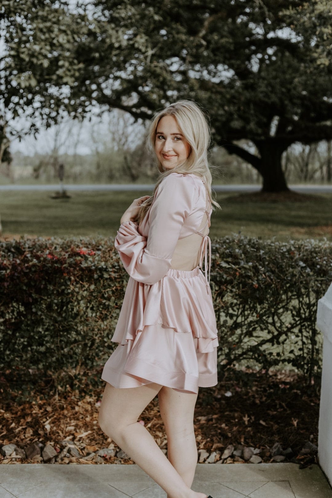 Pink Satin Cutout Dress