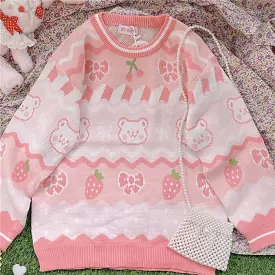 Pink strawberry & bear sweater by6214