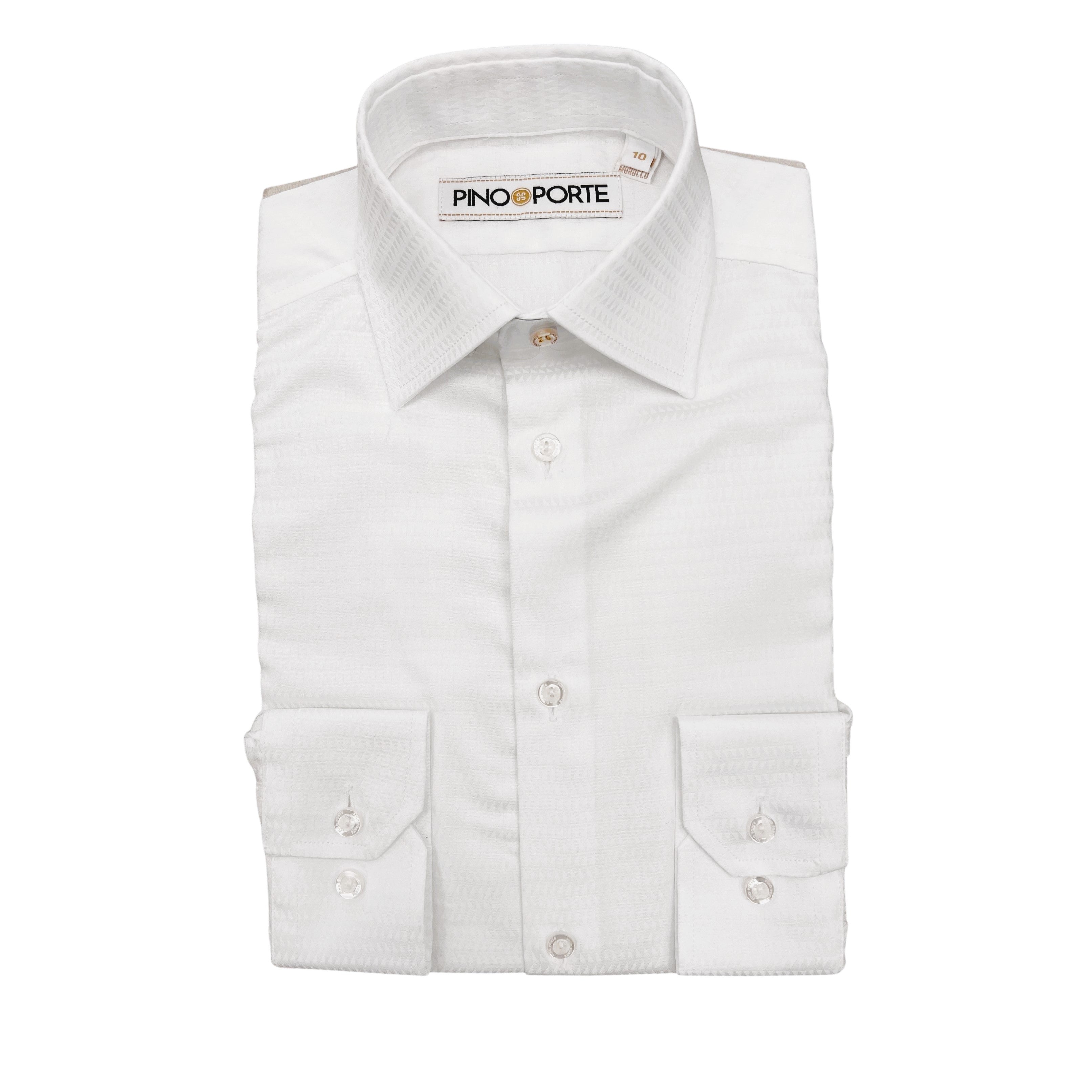 PinoPorte Boys White Cotton Textured Dress Shirt_ ZH004