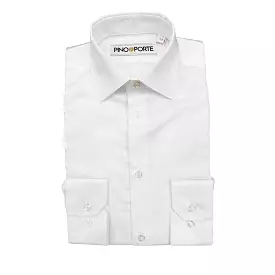 PinoPorte Boys White Cotton Textured Dress Shirt_ ZH004