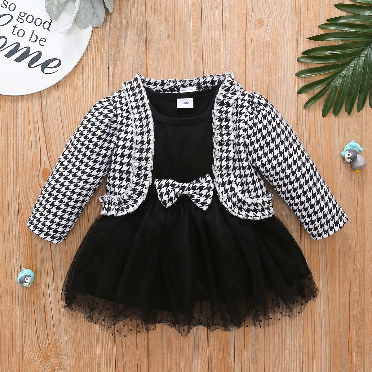 Plaid Cardigan and Tutu Mesh Dress Set