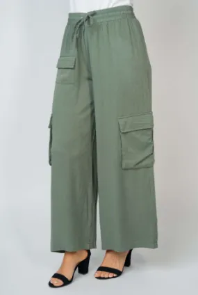 PREORDER Stefan Wide Leg Cargo Pants (Olive)