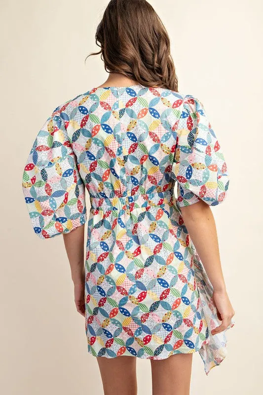 Quilt Print Ruched Dress