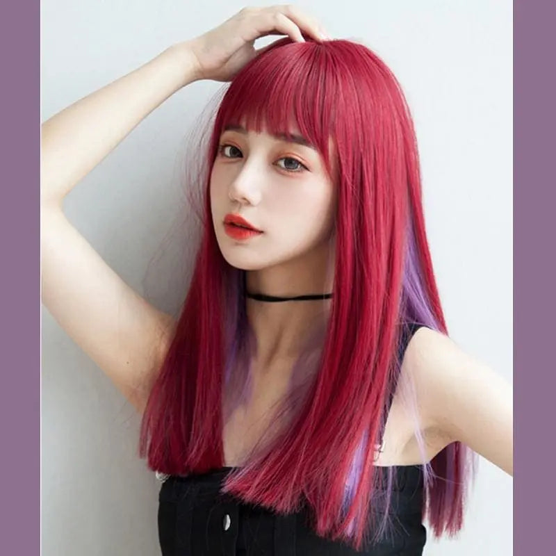 Red Purple Long Straight Wig MK15806