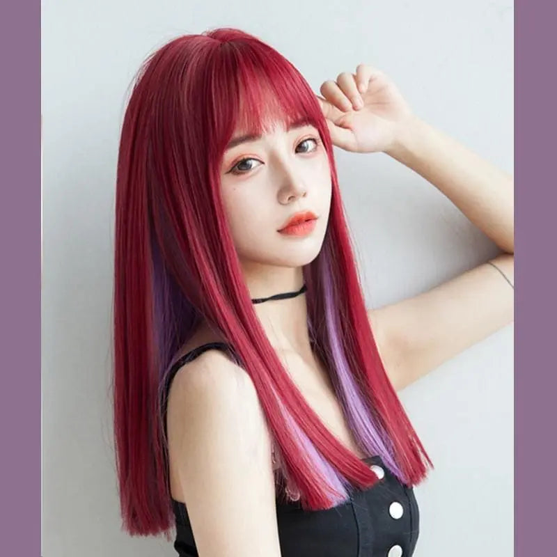 Red Purple Long Straight Wig MK15806