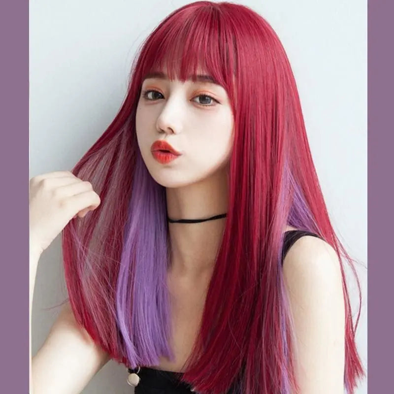 Red Purple Long Straight Wig MK15806