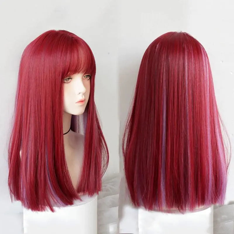 Red Purple Long Straight Wig MK15806