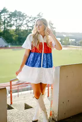 Red White & Blue Colorblock Dress