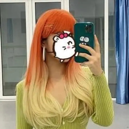 Red Yellow Gradient Long Curly Wig MM0923