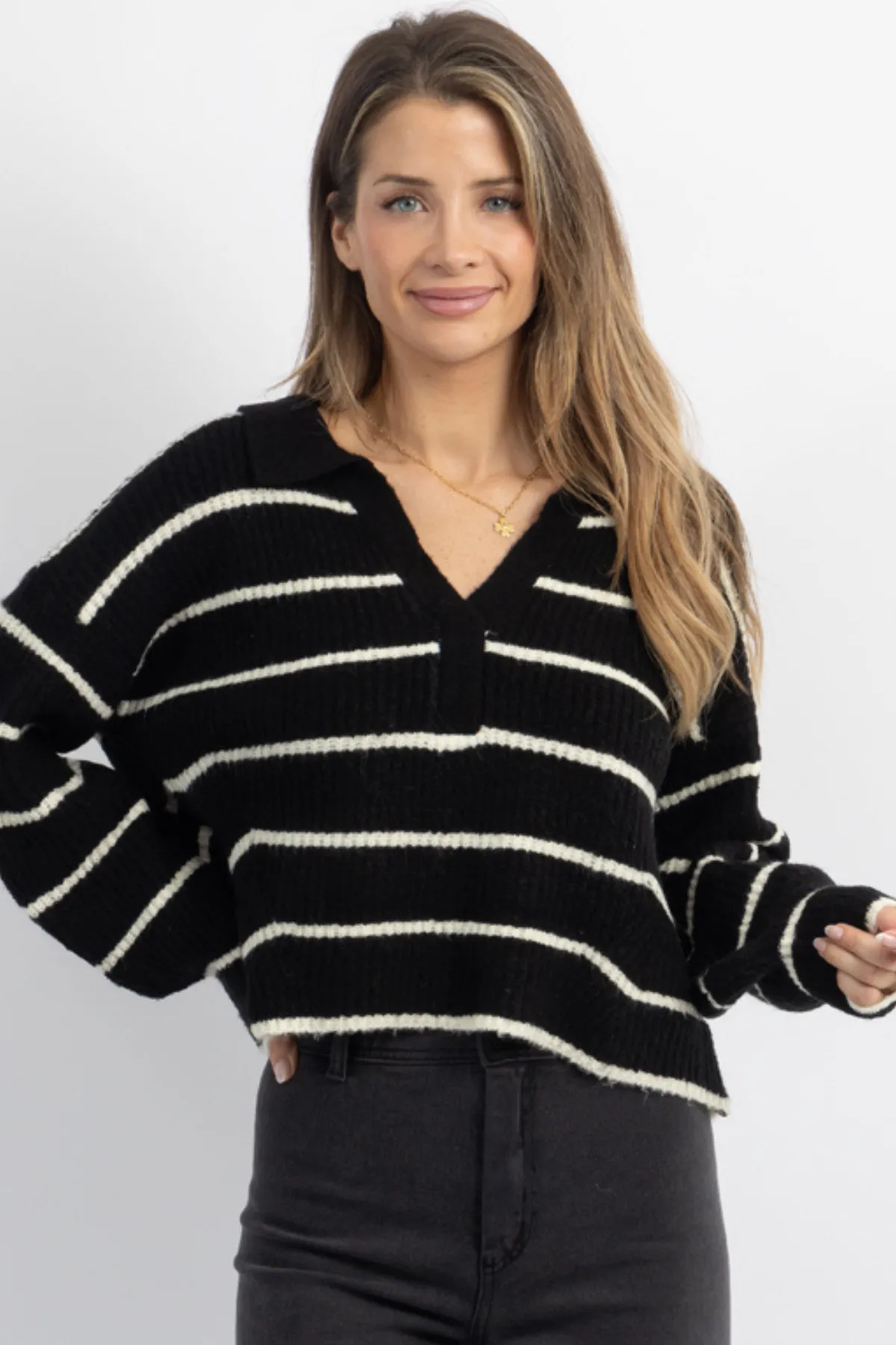 REESE BLACK STRIPED SWEATER