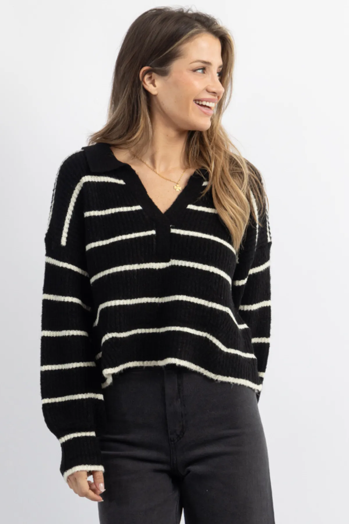 REESE BLACK STRIPED SWEATER