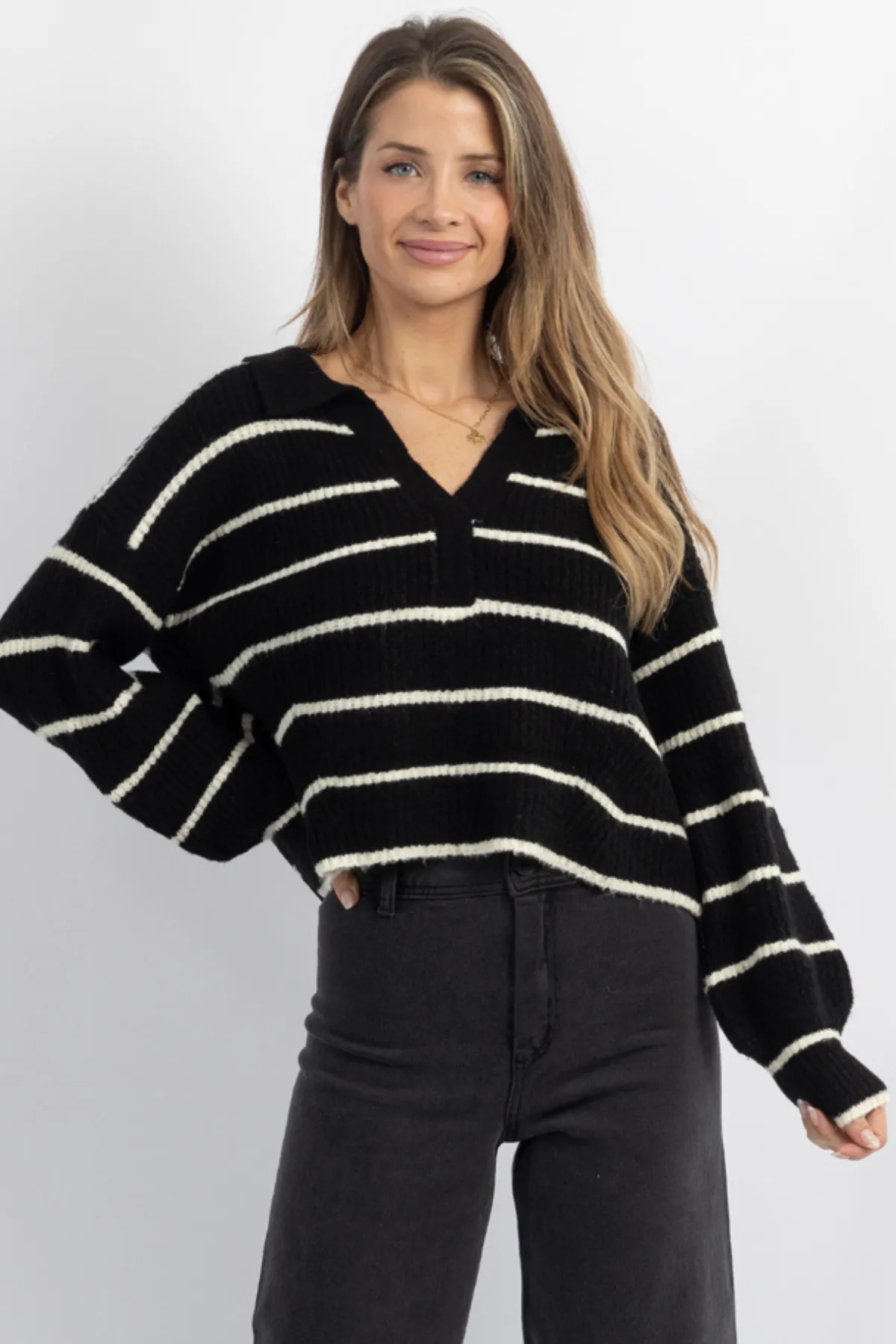 REESE BLACK STRIPED SWEATER