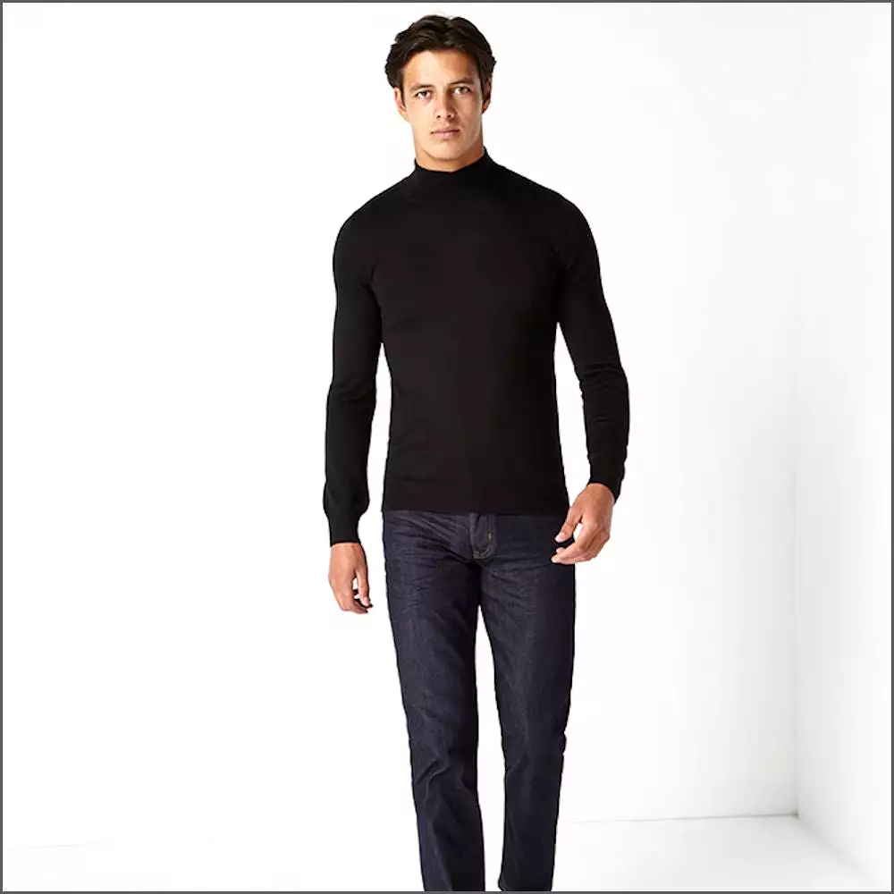 Remus Uomo Black Slim Fit Merino Wool-Blend Turtle Neck Sweater>>