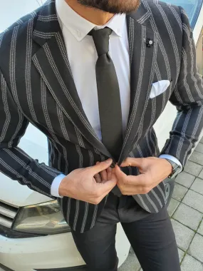 Richbaum Black Slim Fit Striped Blazer