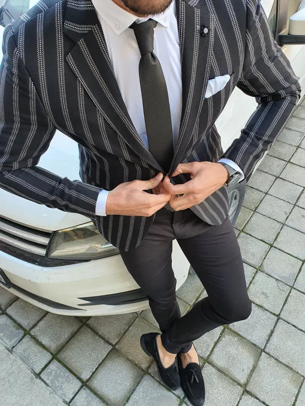 Richbaum Black Slim Fit Striped Blazer