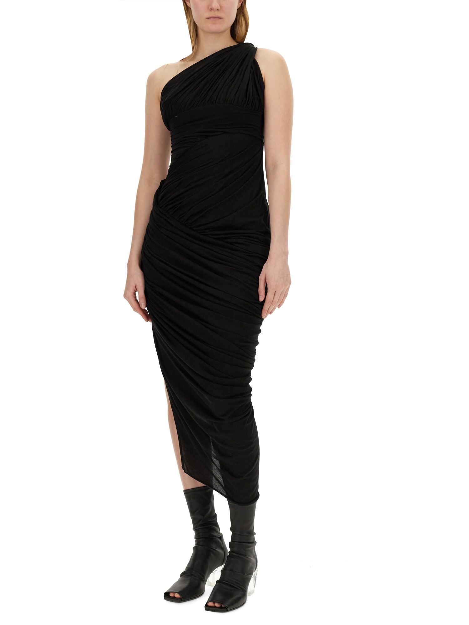 RICK OWENS    COTTON JERSEY DRESS WITH SLIT