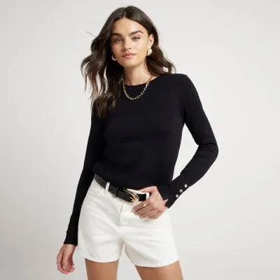 River Island Womens Black Fine Knit Long Sleeve Top