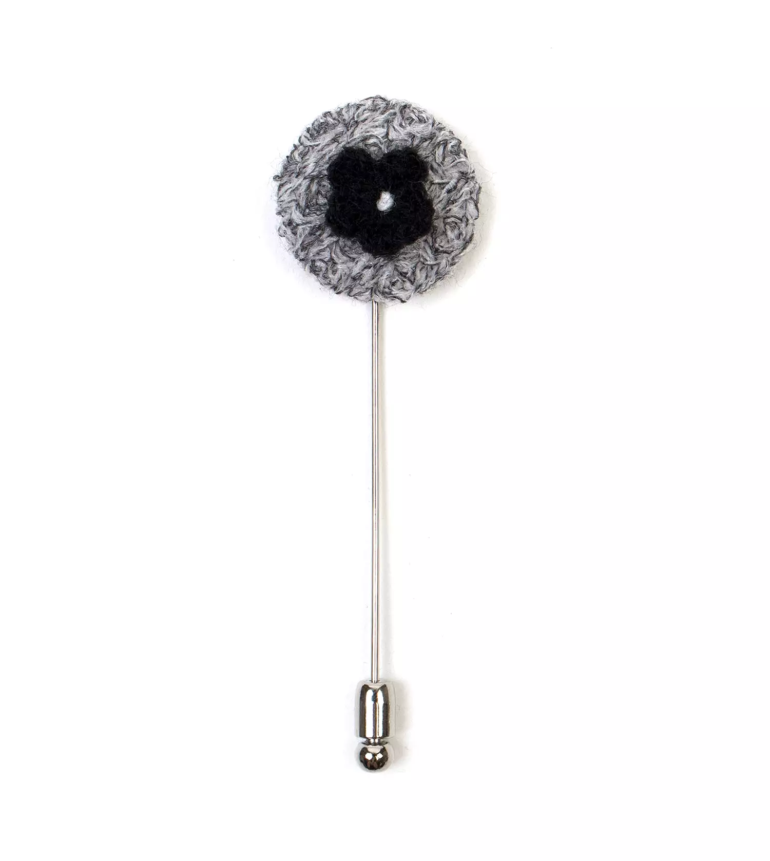 Round Knit Grey Lapel Pin