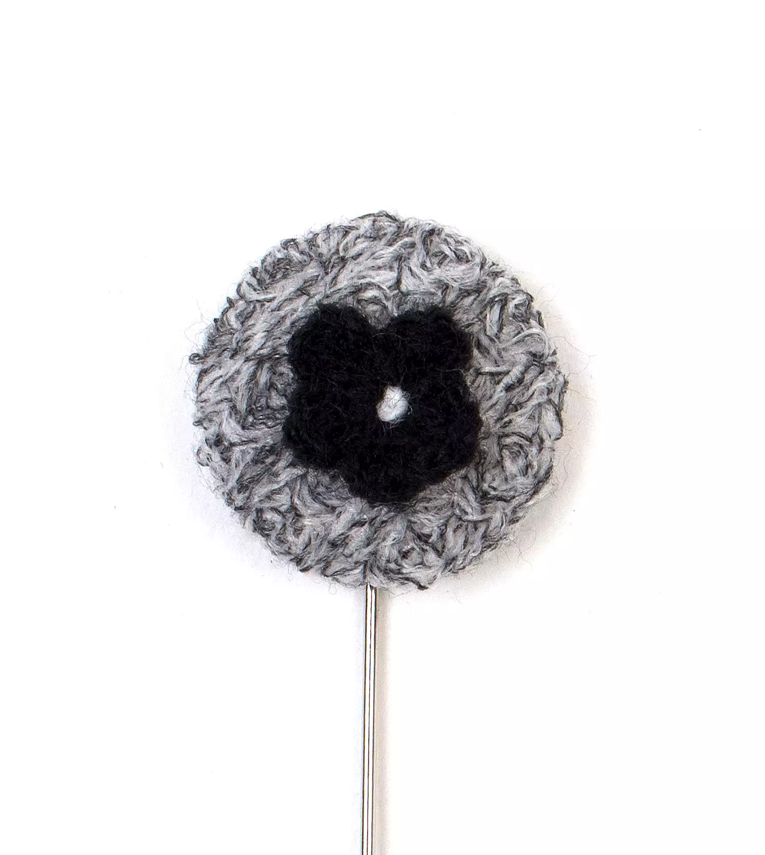 Round Knit Grey Lapel Pin