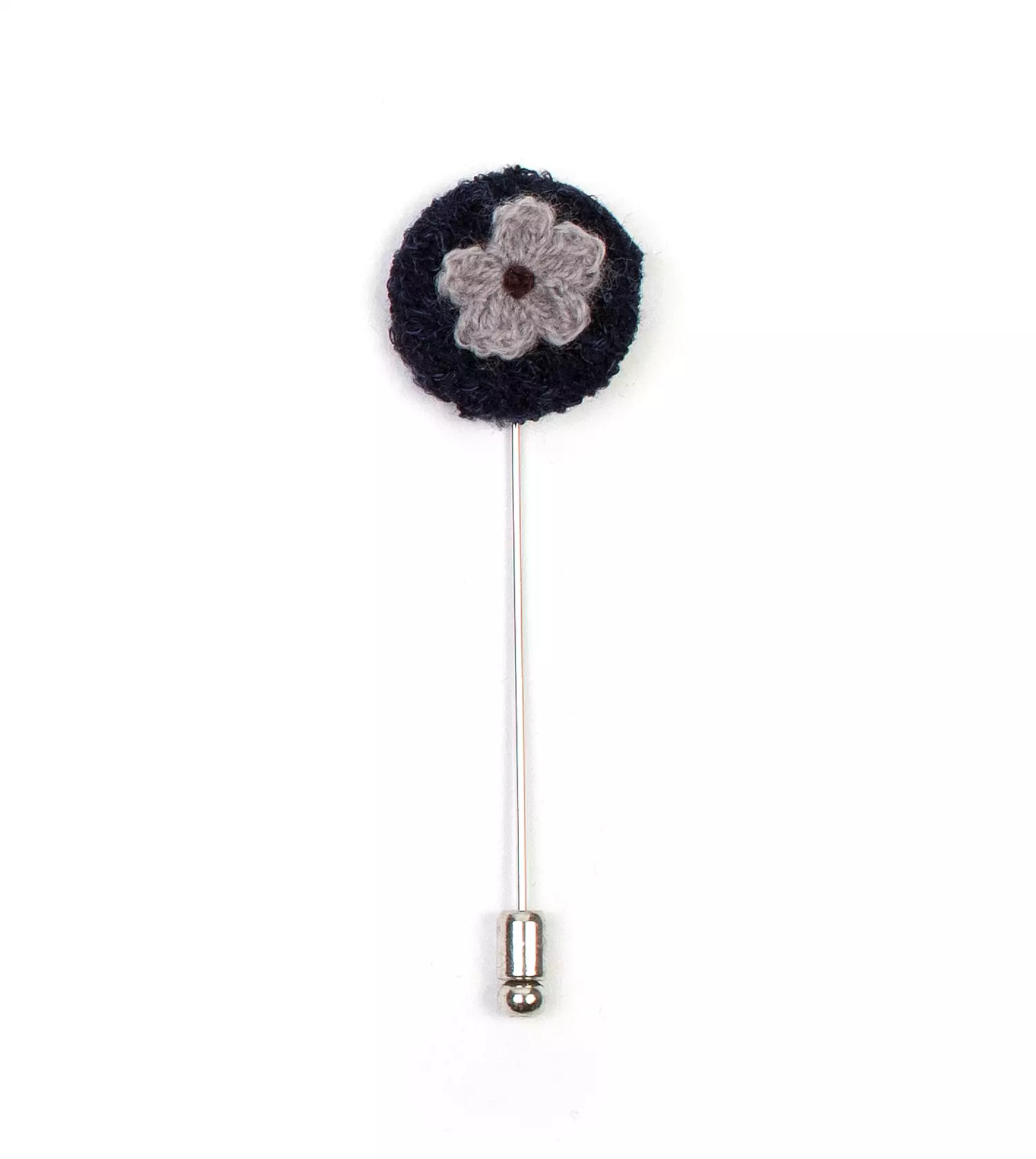 Round Knit Navy Lapel Pin