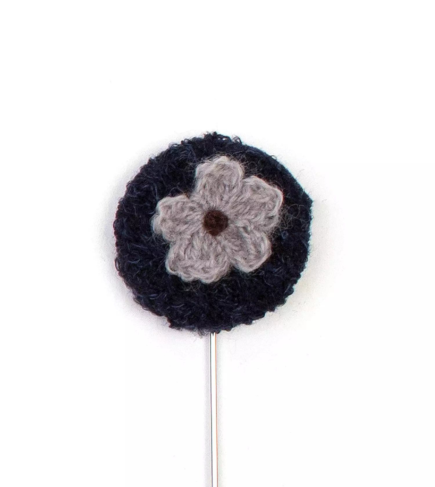 Round Knit Navy Lapel Pin