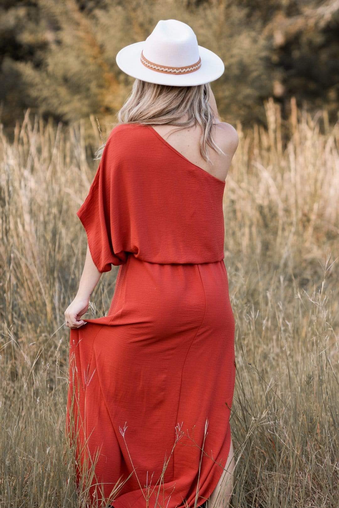 Rust One Shoulder Dress