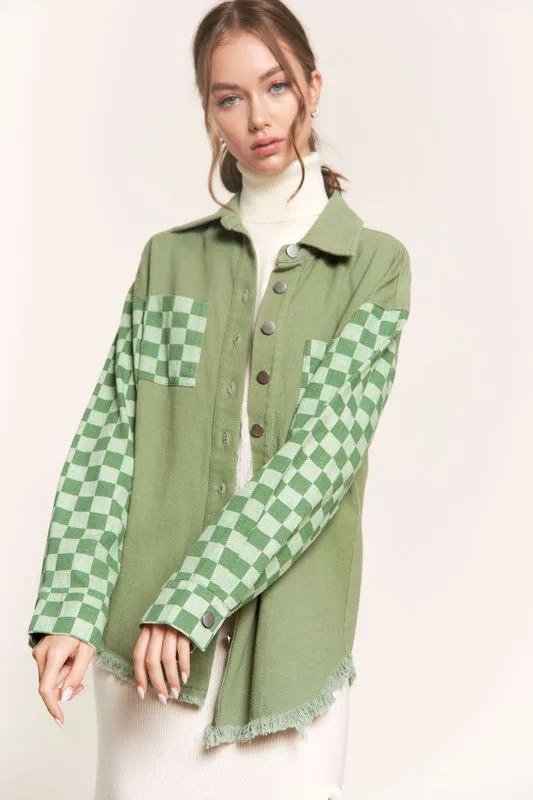 Sage Checker Sleeve Jacket