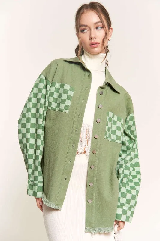 Sage Checker Sleeve Jacket